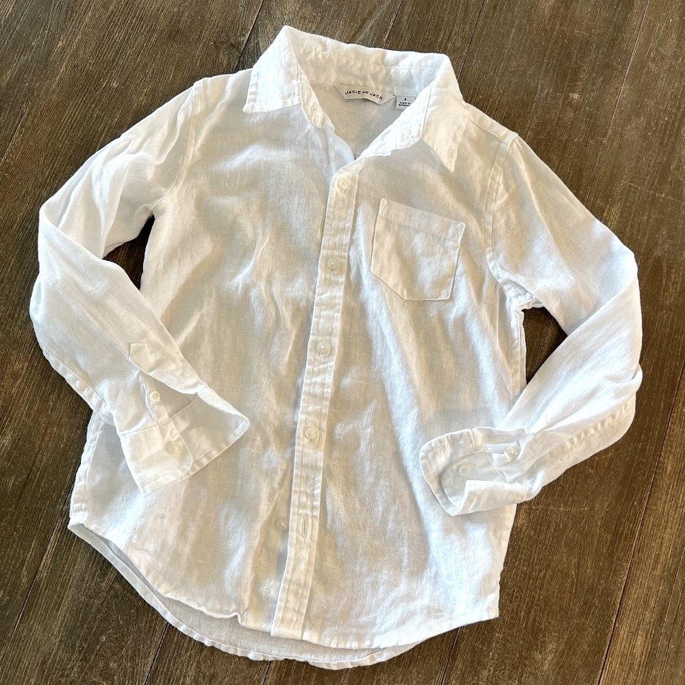 JANIE AND JACK LONG SLEEVE LINEN SHIRT (white - 6)